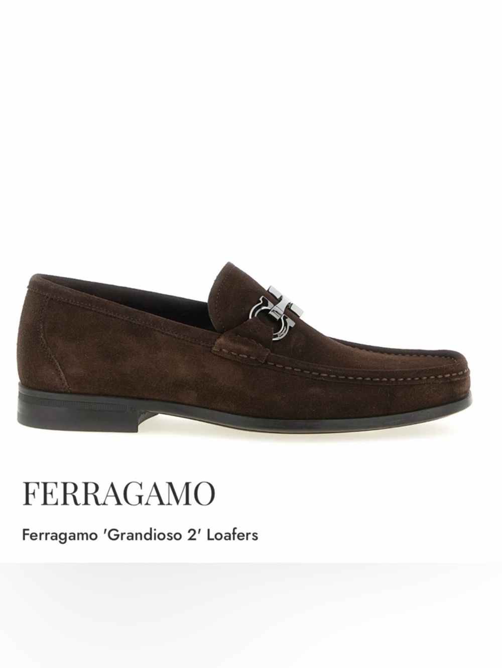 Salvatore Ferragamo Brown Suede Loafers with Silver Bit